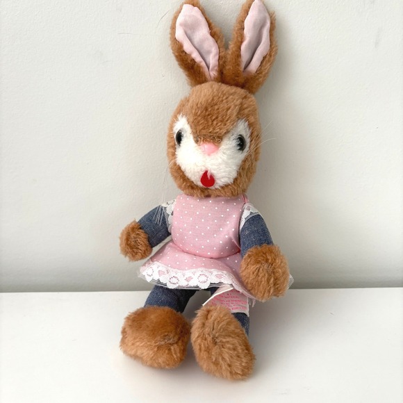 Vintage Russ Berrie Bunny Rabbit Plush Doll Tammy Dress Denim Pants Toy - Picture 1 of 7